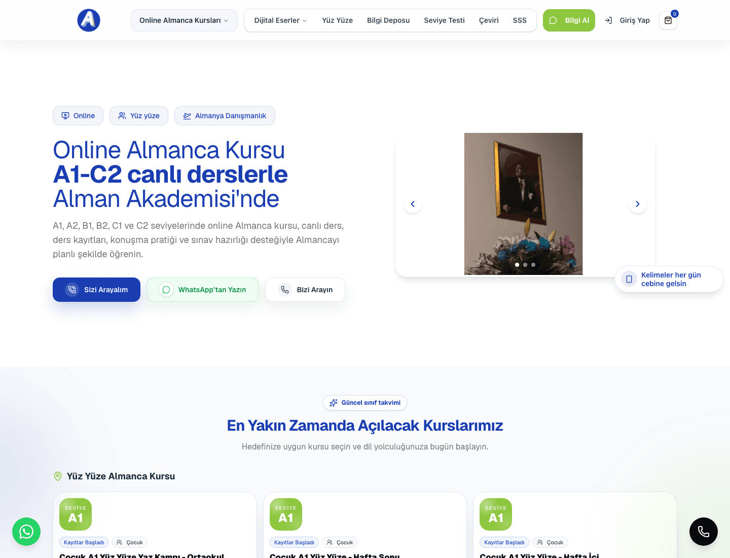Alman Akademisi web sitesi ana sayfa ekran görüntüsü